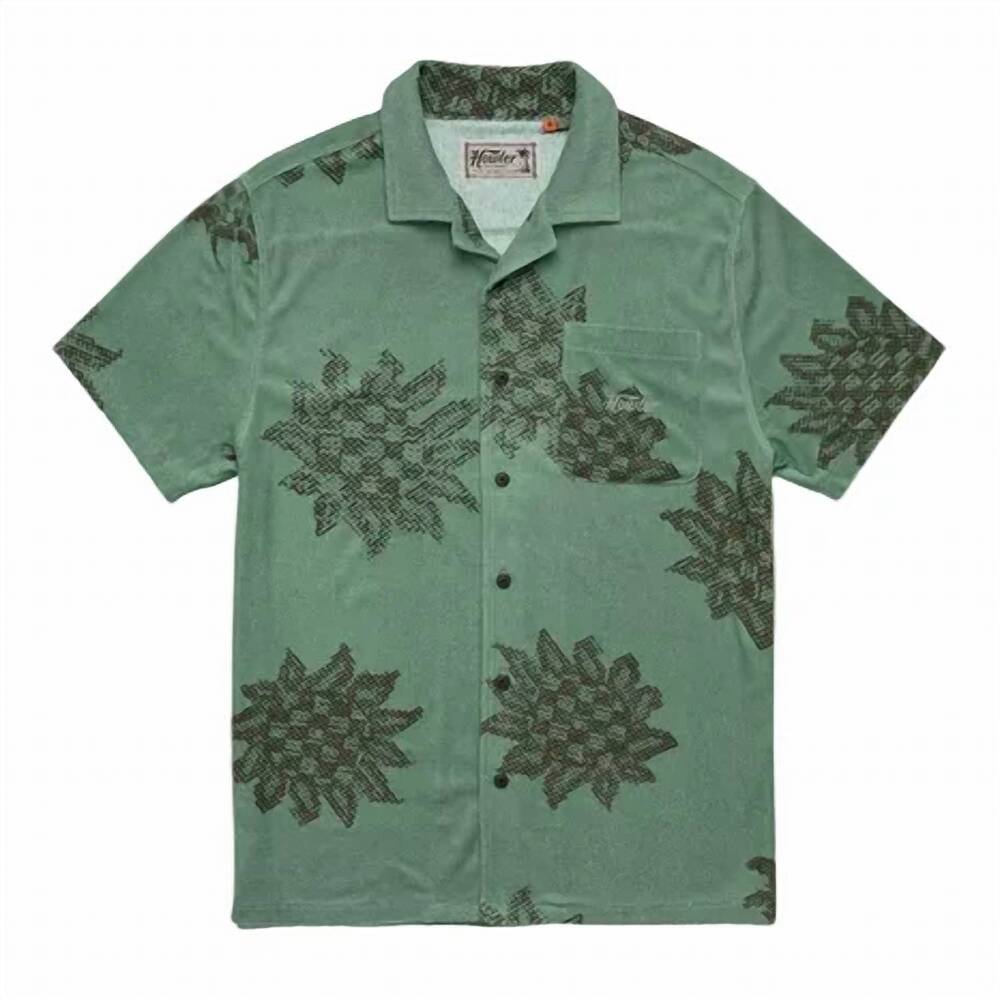 NEW HOWLER BROTHERS men's sunflower pixels palapa terry shirt in green